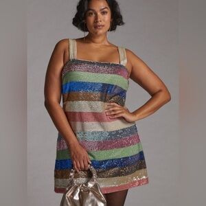 Anthropologie Multicolor Sequin Striped Mini Dress